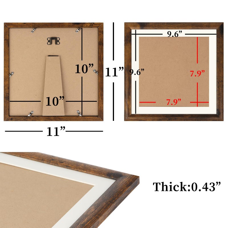 AEVETE Picture Frame 10x10 Dark Brown Photo Frames Rustic for Wall and Desk Decor - Image 4