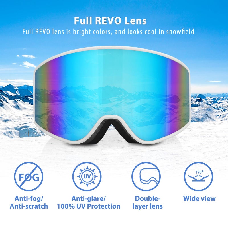 EXP VISION Ski Goggles OTG -Over Glasses Snow Goggles Anti Fog Snowboard Goggles for Men, Women Youth (Adult Ski Goggles-Blue) - Image 3