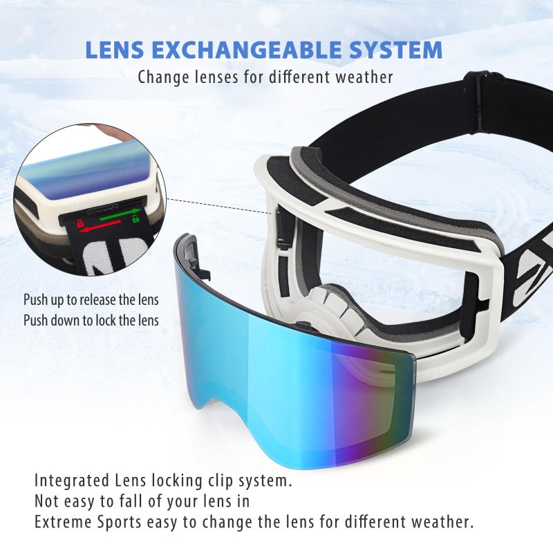 EXP VISION Ski Goggles OTG -Over Glasses Snow Goggles Anti Fog Snowboard Goggles for Men, Women Youth (Adult Ski Goggles-Blue) - Image 5