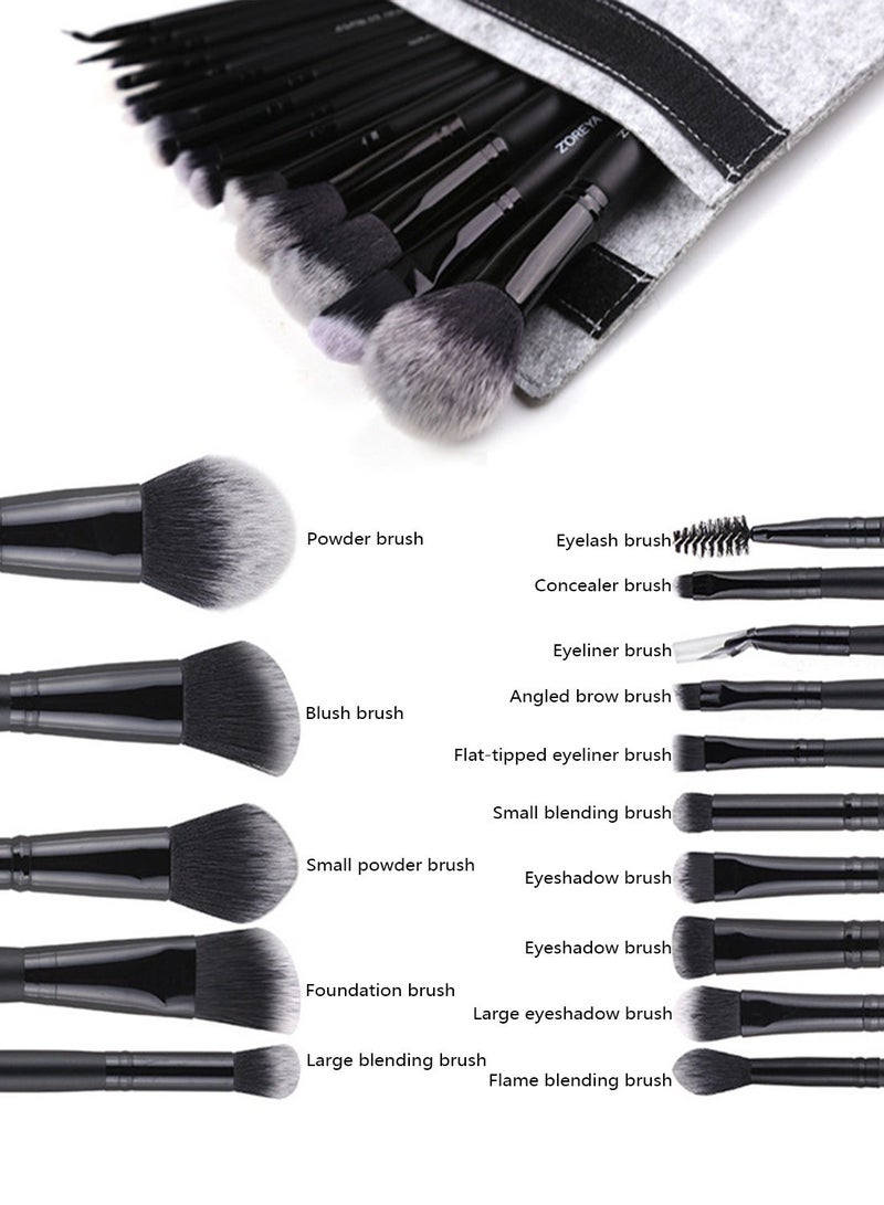 Zoreya 15Pcs Professional Makeup Brushes Set - Synthetic Foundation Powder Blush Contour Eyeshadow Brushes with Black Handles, Complete Face & Eye Kit - Image 3
