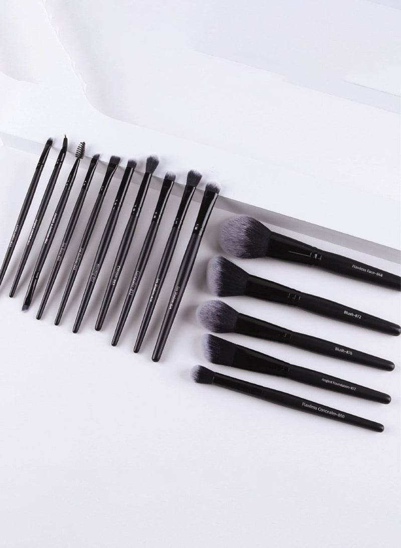 Zoreya 15Pcs Professional Makeup Brushes Set - Synthetic Foundation Powder Blush Contour Eyeshadow Brushes with Black Handles, Complete Face & Eye Kit - Image 2