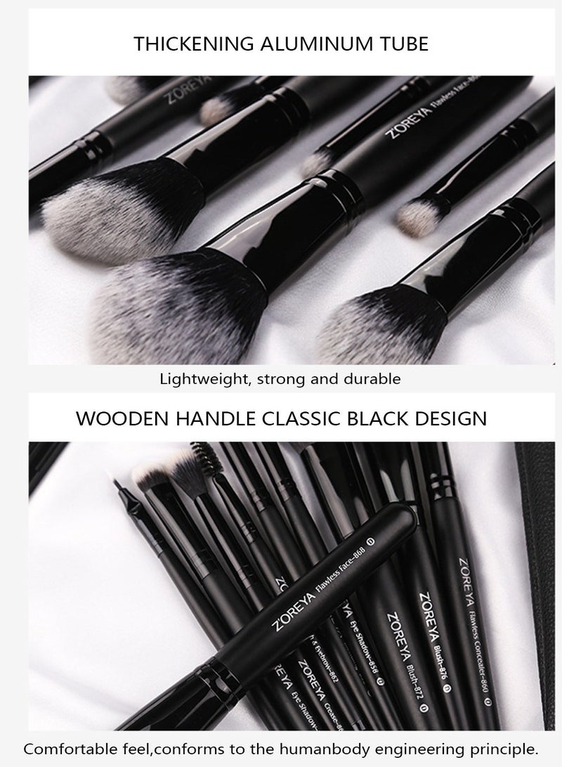 Zoreya 15Pcs Professional Makeup Brushes Set - Synthetic Foundation Powder Blush Contour Eyeshadow Brushes with Black Handles, Complete Face & Eye Kit - Image 5
