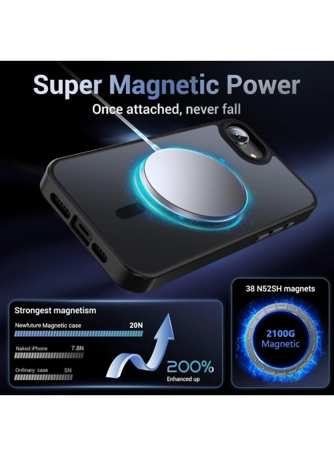Mobile Phone Case iPhone 16e [Compatible with MagSafe] Translucent Matte Magnetic Shockproof Anti-Fingerprint Protective Case Case, Black - Image 2
