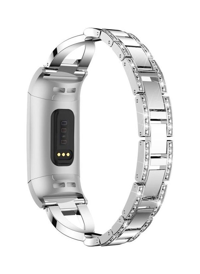 NIBEMINENT X-shaped Diamond-studded Metal Steel Wrist Strap Watch Band For Fitbit Charge 3(Silver) Silver - Image 4