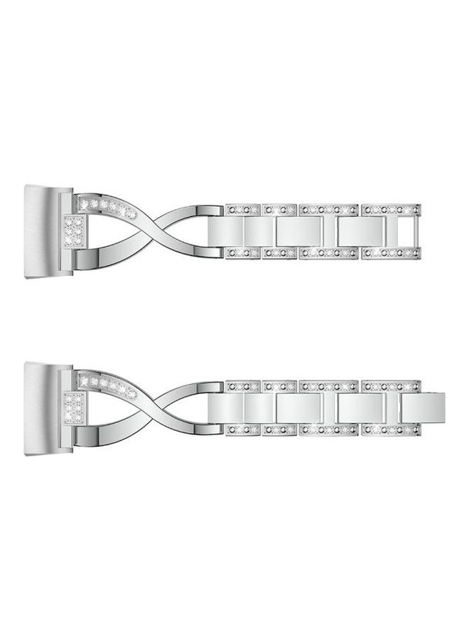 NIBEMINENT X-shaped Diamond-studded Metal Steel Wrist Strap Watch Band For Fitbit Charge 3(Silver) Silver - Image 3