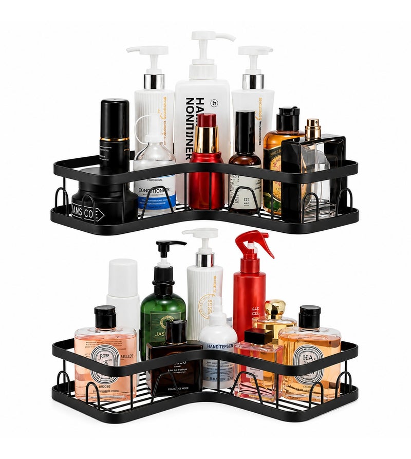 O2. Corner Shower Caddy 5 Pack, Adhesive Shower Organizer, Large Capacity, Rustproof Stainless Steel Shower Shelf for Inside Shower & Bathroom Storage & Home Decor, Black - Image 2