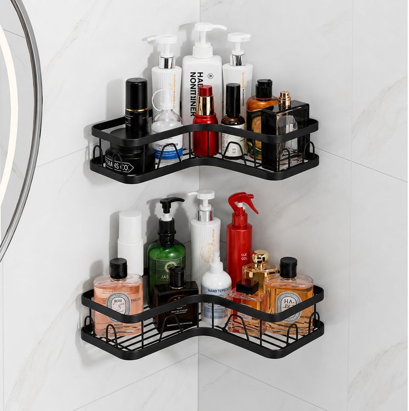 O2. Corner Shower Caddy 5 Pack, Adhesive Shower Organizer, Large Capacity, Rustproof Stainless Steel Shower Shelf for Inside Shower & Bathroom Storage & Home Decor, Black - Image 5