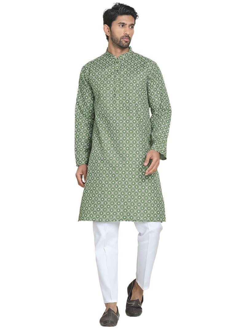 Jompers Men's Cotton Blend Geometric Printed Kurta Set - Image 1