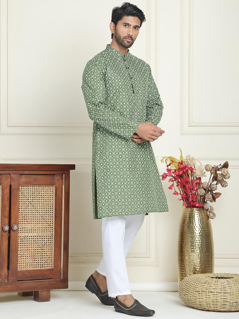 Jompers Men's Cotton Blend Geometric Printed Kurta Set - Image 4