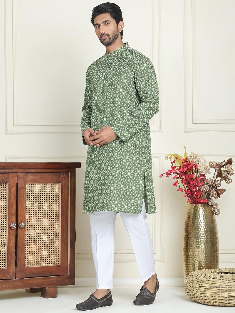 Jompers Men's Cotton Blend Geometric Printed Kurta Set - Image 2