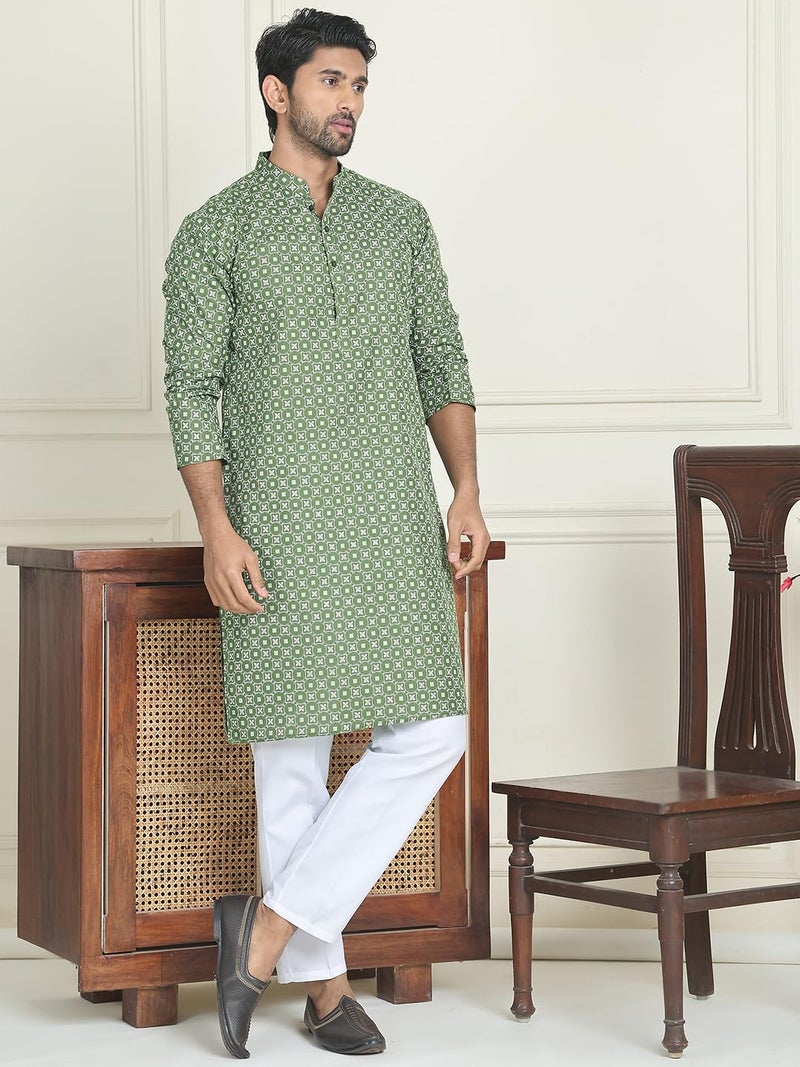 Jompers Men's Cotton Blend Geometric Printed Kurta Set - Image 5