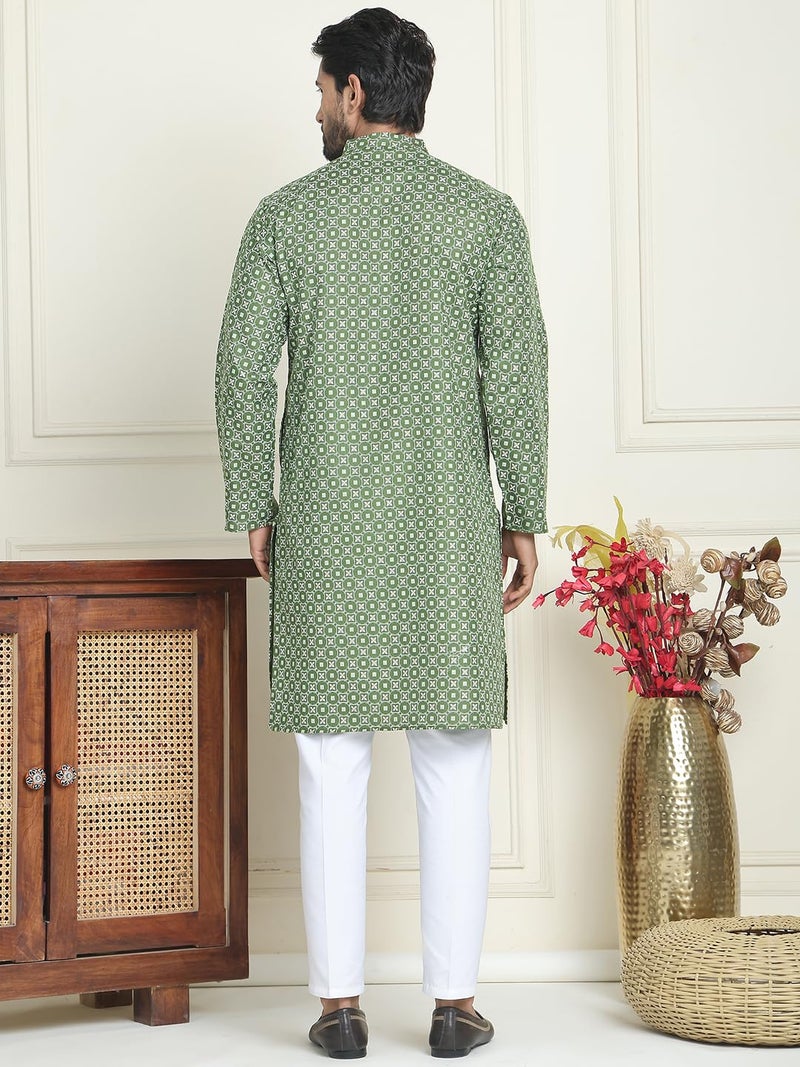 Jompers Men's Cotton Blend Geometric Printed Kurta Set - Image 3