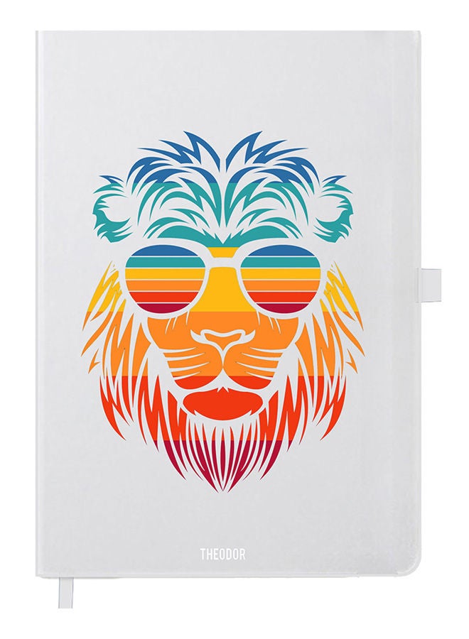 Theodor Designer A5 Thick White Hardcover Notebook Lion - Image 1