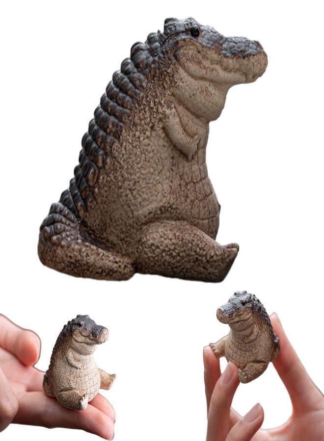 PUXING Mini Resin Crocodile Alligator Baby Statue Ornament Garden Animals Crocodile Figurine Fat Tea Pet Alligator Baby Statue for Indoor Outdoor Home(Size:2.28 x 1.65in) - Image 3