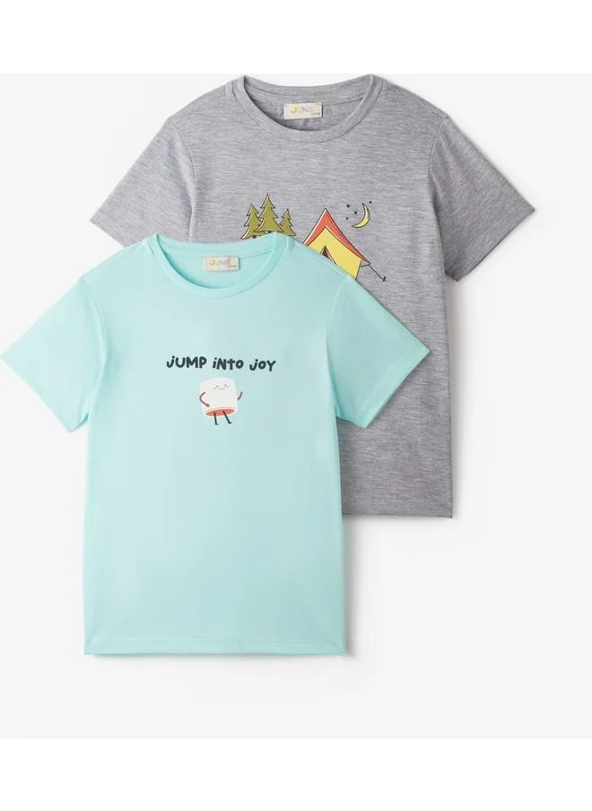 جون June Boy Short Sleeve 2-Pack Printed Tshirt Mint - Greymelanj