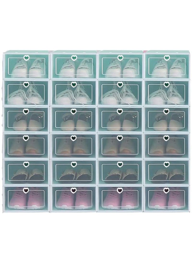 LIMOS Plastic Shoe Storage Organizer Clear Transparent Stackable box (Green 24 Pcs) - Image 1