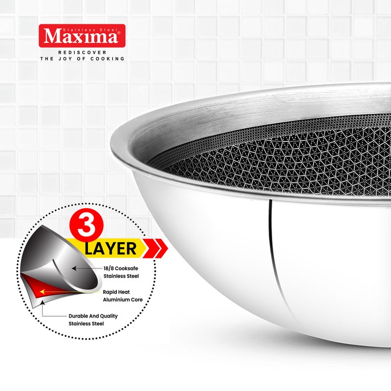 Maxima MAXIMA Honeycomb Stainless Steel Tasra 28cm, 4.1 LTR - Triply Construction, Even Heat Distribution | Thickness, Lid Included | Premium Cookware for Quick, Easy, and Delicious Meals  - Image 3