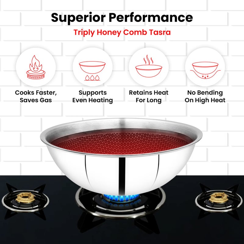 Maxima MAXIMA Honeycomb Stainless Steel Tasra 28cm, 4.1 LTR - Triply Construction, Even Heat Distribution | Thickness, Lid Included | Premium Cookware for Quick, Easy, and Delicious Meals  - Image 5