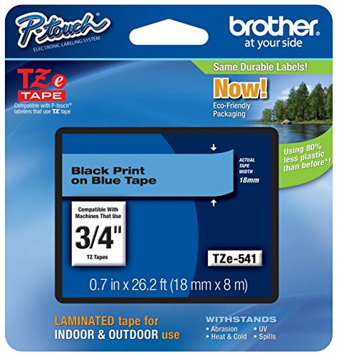 Brother Genuine P-Touch TZE-541 Tape, 3/4" (0.7") Standard Laminated P-Touch Tape, Black on Blue, for Indoor or Outdoor Use, Water-Resistant, 26.2 ft (8 m), Single-Pack - Image 1