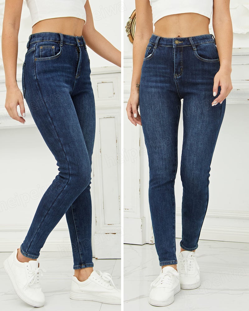 heipeiwa Women's Fleece Lined Jeans Thermal Flannel Lined Winter Jeans Warm Skinny Stretch Denim Pants - Image 4