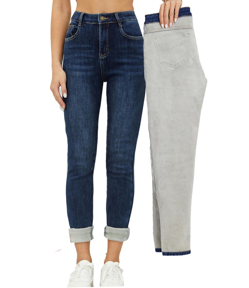 heipeiwa Women's Fleece Lined Jeans Thermal Flannel Lined Winter Jeans Warm Skinny Stretch Denim Pants - Image 1