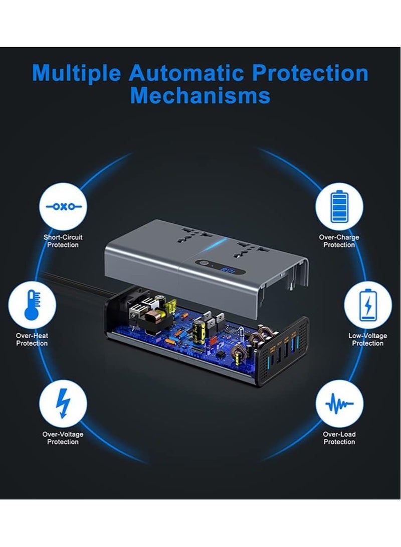 JAJEEK "New 200W Car Power Inverter – Convert DC 12/24V to 220V AC with USB & Type-C Ports" - Image 4