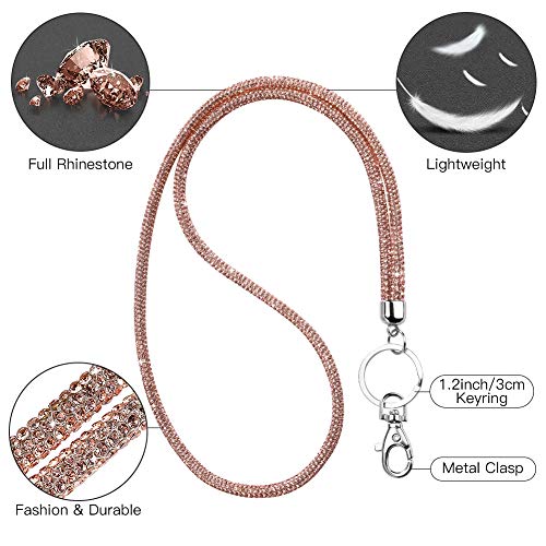 Soleebee Rhinestone Office Lanyard, 31.5'' Bling Neck Lanyard with Metal Clasp & Keyring, Crystal Lanyard for Women, ID Card, Keys Strap (Champagne) - Image 2