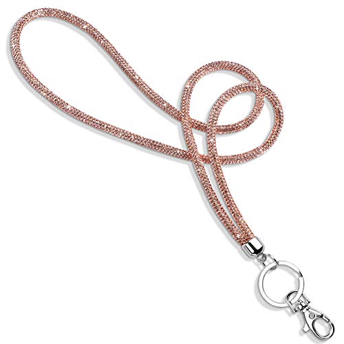 Soleebee Rhinestone Office Lanyard, 31.5'' Bling Neck Lanyard with Metal Clasp & Keyring, Crystal Lanyard for Women, ID Card, Keys Strap (Champagne) - Image 1