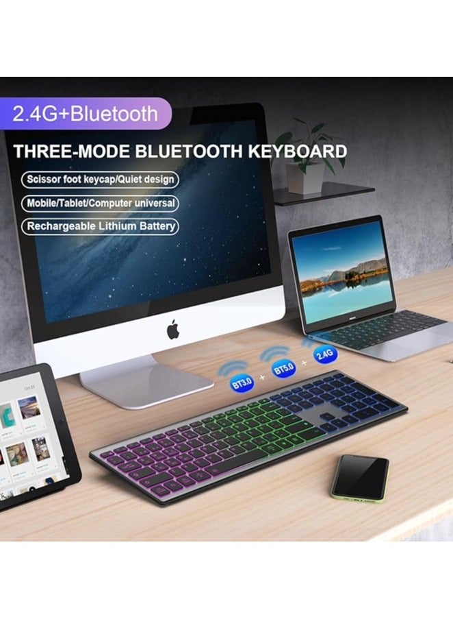 erorex Full Size Wireless Bluetooth Keyboard Rechargeable,Multi-Device (BT5.0+BT3.0+2.4G),Silent Click,RGB Backlight-Gray Black  - Image 5