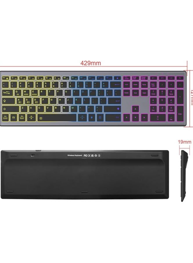 erorex Full Size Wireless Bluetooth Keyboard Rechargeable,Multi-Device (BT5.0+BT3.0+2.4G),Silent Click,RGB Backlight-Gray Black  - Image 2