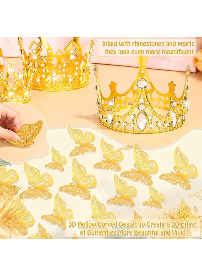 GD Flower Bouquet Accessories Set, 4 Pcs Mini Gold Crown 12 Pcs 3D Gold Butterfly Stickers and 100 Pcs Diamond Pins, Bouquet Accessories for Mother's Day Birthday Wedding Party - Image 4
