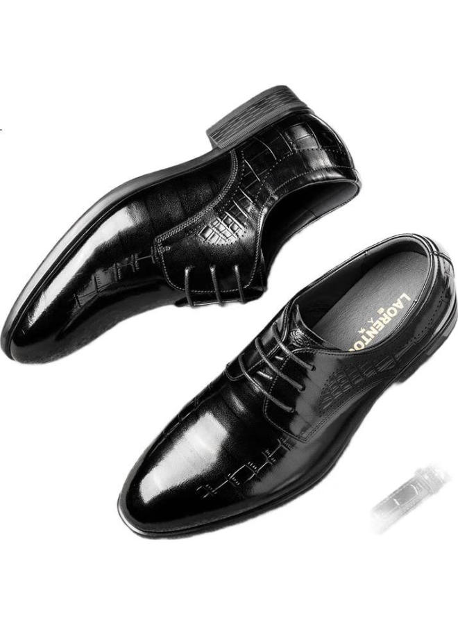Laorentou Men's Leather Shoes Formal Shoes Patent Leather Carved Cowhide Business Soft Sole Wear-resistant Wedding Groom Shoes La89 Black 41 - Image 3