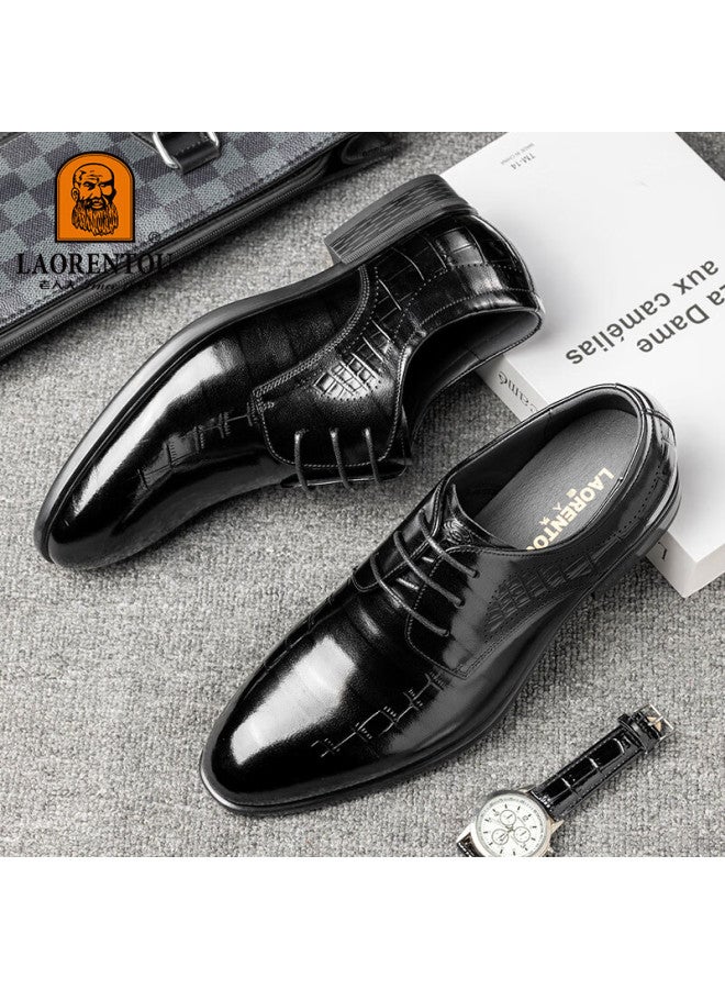 Laorentou Men's Leather Shoes Formal Shoes Patent Leather Carved Cowhide Business Soft Sole Wear-resistant Wedding Groom Shoes La89 Black 41 - Image 1