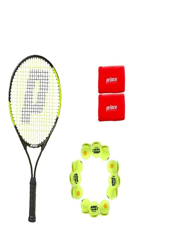 Prince tennis racket Thunder 26 with Prince-Stage 2-Orange-Std tennis ball 1 DOZ and Wristband RED/WHT - Image 2
