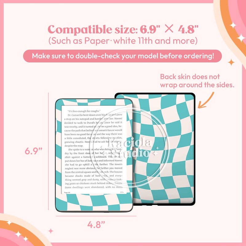KACIOLA STUDIO 24PCS Cool Color Skin Set for E-Reader, and 4PCS Type C Charms/50PCS Scrapbook Stickers for Clear Case, 6.9"x4.8" Skin Front and Back Decal for Paper White 11th (Cool) - Image 5
