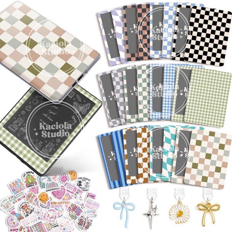 KACIOLA STUDIO 24PCS Cool Color Skin Set for E-Reader, and 4PCS Type C Charms/50PCS Scrapbook Stickers for Clear Case, 6.9"x4.8" Skin Front and Back Decal for Paper White 11th (Cool) - Image 1