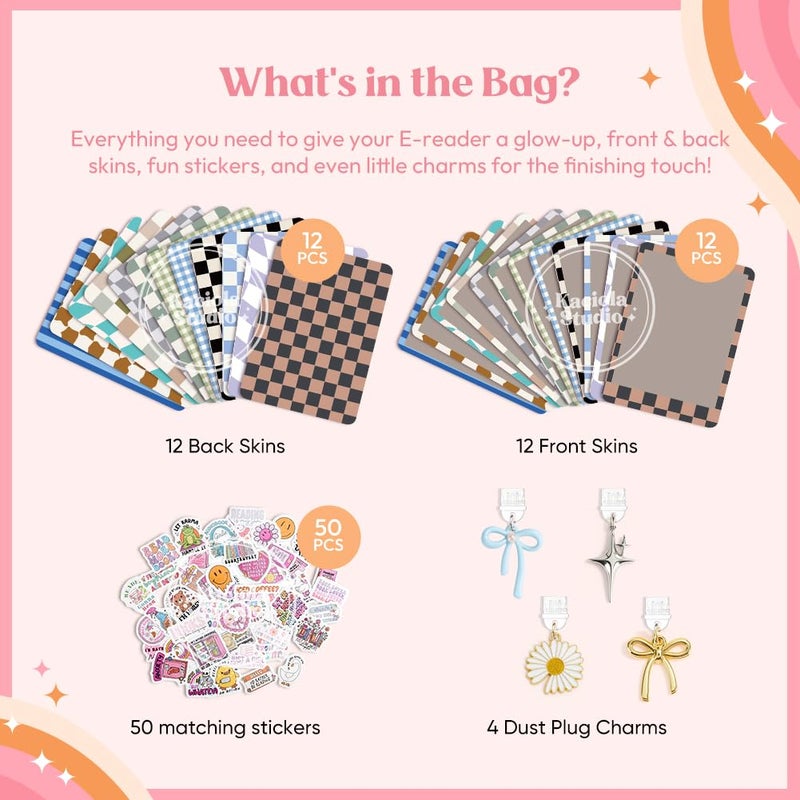 KACIOLA STUDIO 24PCS Cool Color Skin Set for E-Reader, and 4PCS Type C Charms/50PCS Scrapbook Stickers for Clear Case, 6.9"x4.8" Skin Front and Back Decal for Paper White 11th (Cool) - Image 3
