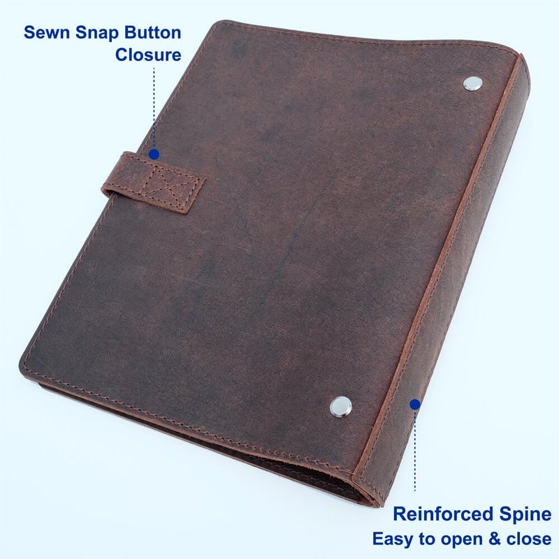 Fan&Ran Leather 3 Ring Binder, 1" Round Rings for 8.5"x11" Paper and Sheet Protectors, Interior Pockets & Snap Closure, Letter Size, Vintage Brown - Image 5
