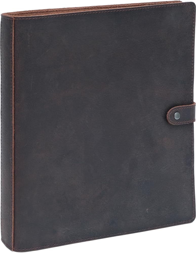 Fan&Ran Leather 3 Ring Binder, 1" Round Rings for 8.5"x11" Paper and Sheet Protectors, Interior Pockets & Snap Closure, Letter Size, Vintage Brown - Image 1