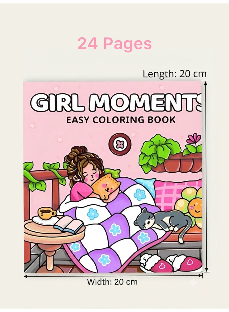 كتاب تلوين لحظات الفتيات السهل - مشاهد يومية وهوايات مريحة، 24 صفحة بجهة واحدة (20x20 سم) - Image 2