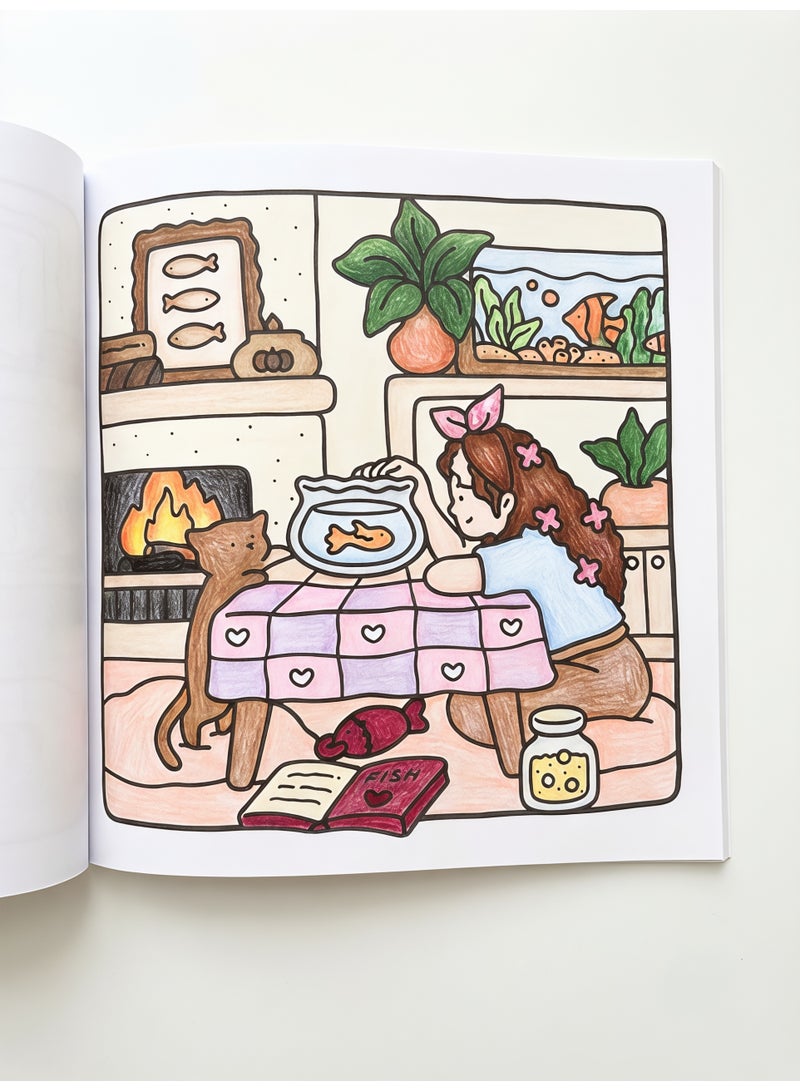 كتاب تلوين لحظات الفتيات السهل - مشاهد يومية وهوايات مريحة، 24 صفحة بجهة واحدة (20x20 سم) - Image 5