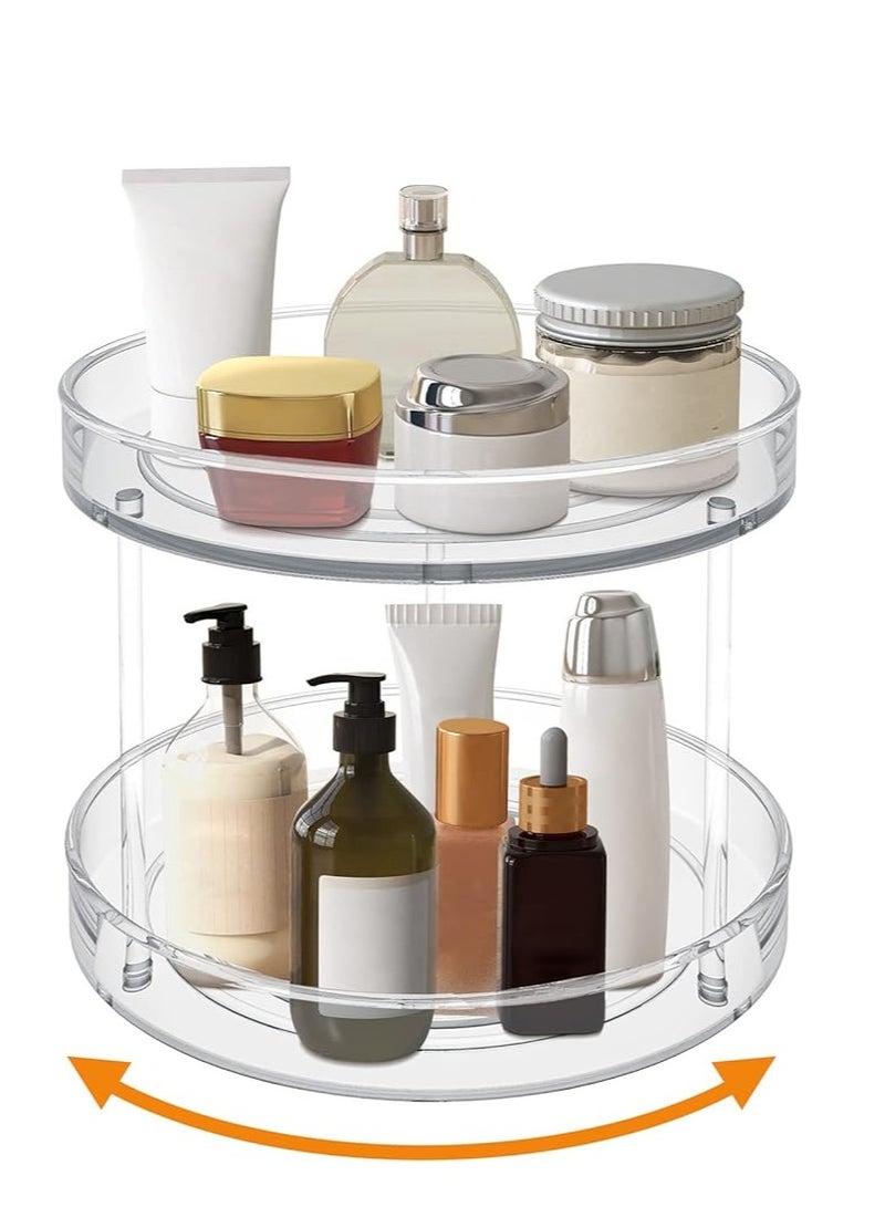 2 Tier Turntable Spice Rack Organizer for Kitchen Cabinet, Farmhouse Tiered Tray Decorative Trays for Fruit, Snacks - Organizer for Cupboard, Pantry, Bathroom, Table  - Image 1