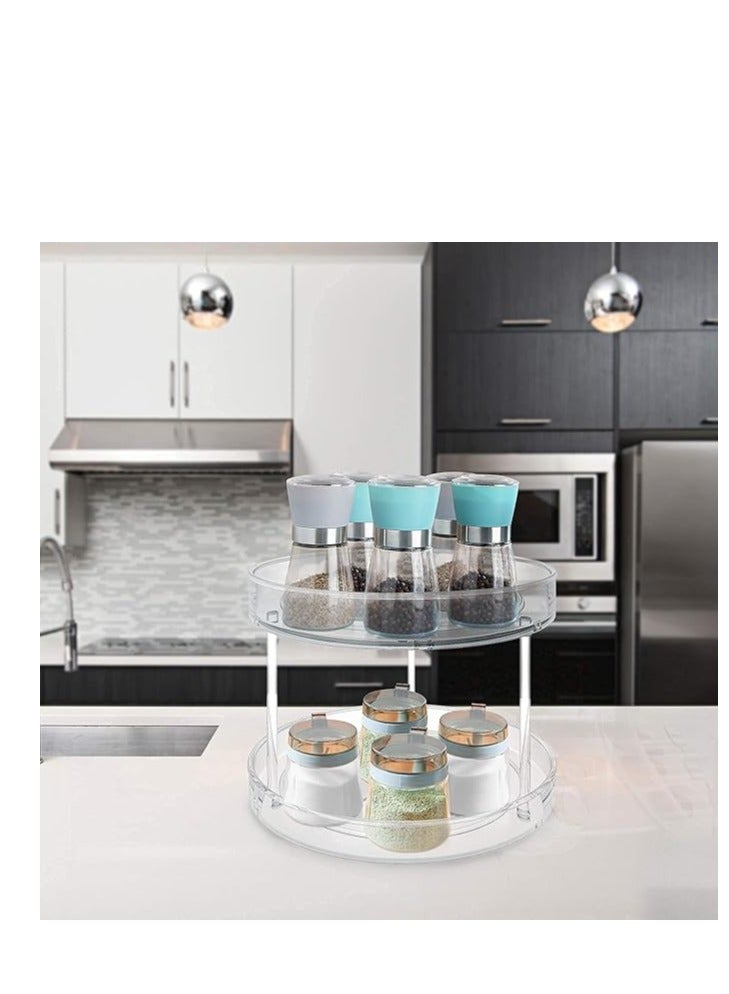 2 Tier Turntable Spice Rack Organizer for Kitchen Cabinet, Farmhouse Tiered Tray Decorative Trays for Fruit, Snacks - Organizer for Cupboard, Pantry, Bathroom, Table  - Image 2