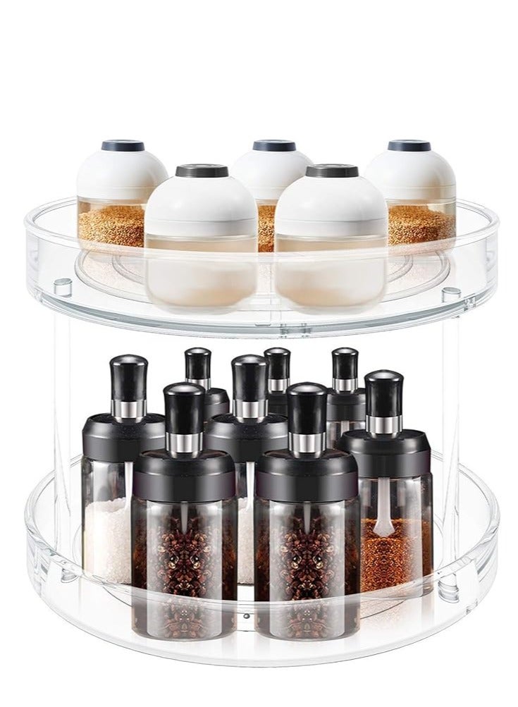 2 Tier Turntable Spice Rack Organizer for Kitchen Cabinet, Farmhouse Tiered Tray Decorative Trays for Fruit, Snacks - Organizer for Cupboard, Pantry, Bathroom, Table  - Image 3