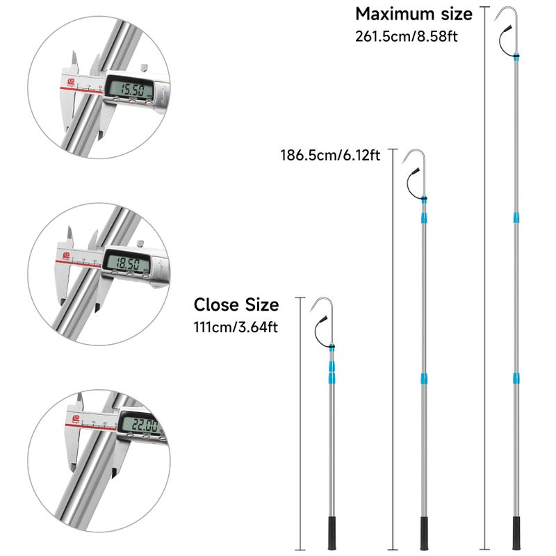 SAN LIKE Telescopic Fishing Gaff with Stainless Sea Fishing Spear Hook Tackle, 3.7-8.5 FT Soft Rubber Handle Stainless Steel Pole for Saltwater Offshore Ice Tool - Image 2