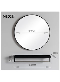 Beauenty Bathroom Mirror, Wall Mounted Large Circle Mirror, Wall Mirror for Bathroom, Black Metal Frame Round Mirror with Shelf, Suitable for Living Room, Bedroom, Vanity, Entryway, Hallway (40 * 40)  - Image 3