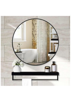 Beauenty Bathroom Mirror, Wall Mounted Large Circle Mirror, Wall Mirror for Bathroom, Black Metal Frame Round Mirror with Shelf, Suitable for Living Room, Bedroom, Vanity, Entryway, Hallway (40 * 40)  - Image 1