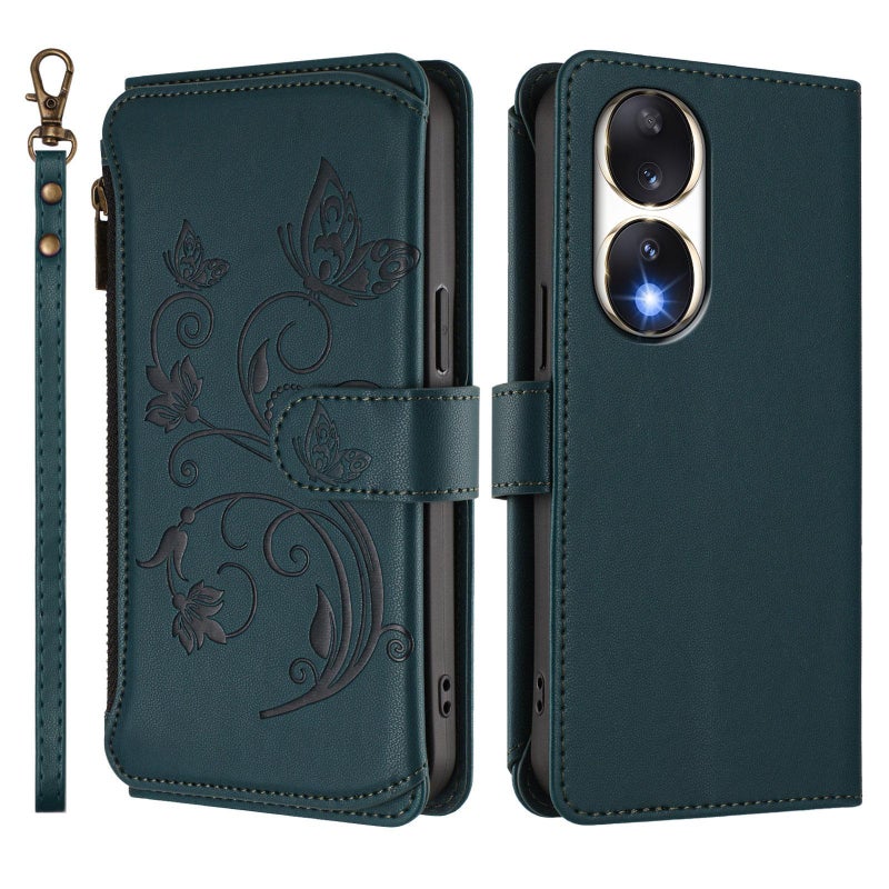erorex For Honor 90 5G    Multi-card Zipper Wallet Leather Phone Case(Dark Green) - Image 2