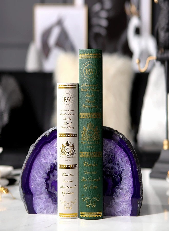 امويستون فواصل كتب من العقيق الأرجواني من أمويستون، حامل كتب بسيط للكتب الثقيلة، فواصل كتب بوزن 4-6 أرطال، فواصل كتب أنيقة للرفوف وطاولة المكتب وديكور المنزل - Image 4
