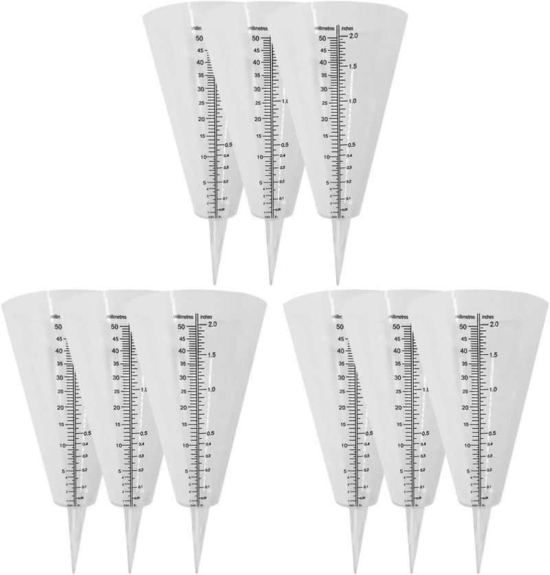 woobles 9pcs Farm Cup Tools Shaped Accurate Rain Garden Device Backyard Gauges Gauge Meter with Transparent Cones Conical Rainfall Useful Water Scale Clear Cone Color Plastic 20X10cmx3pcs As Shownx3pcs - Image 1